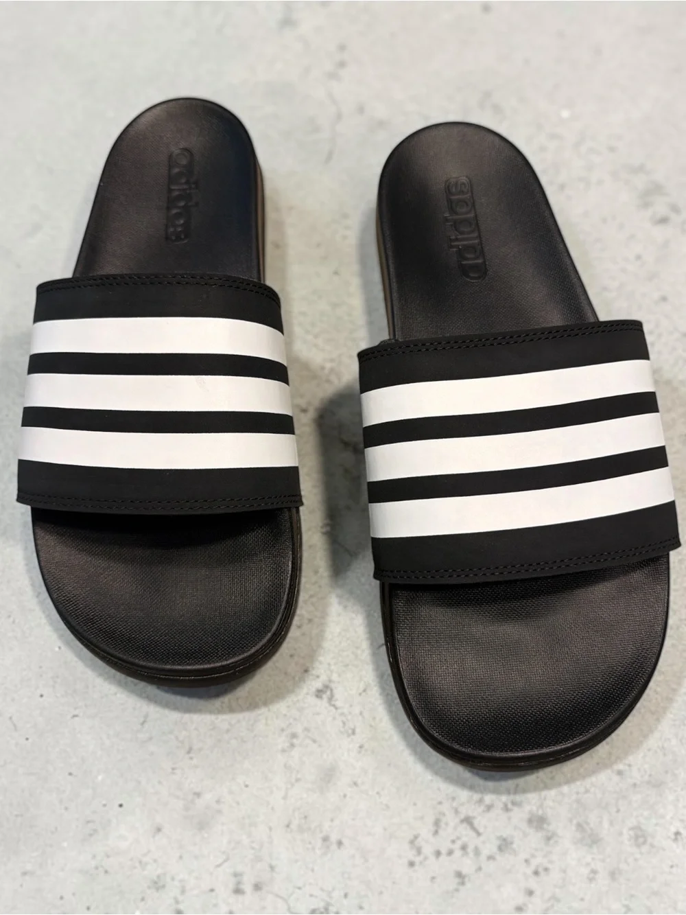 adidas Black & White Mens Slide Sandals with Triple Stripe